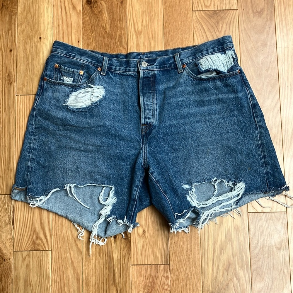 Levi's Dark Blue Ripped Jean Shorts